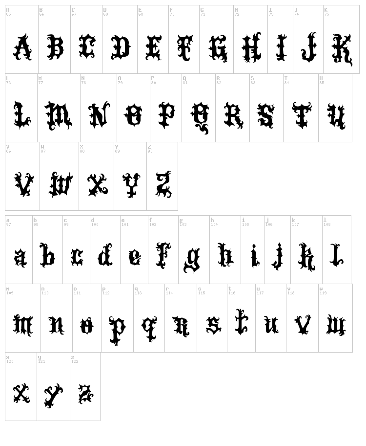 Vtks Tattoo font map